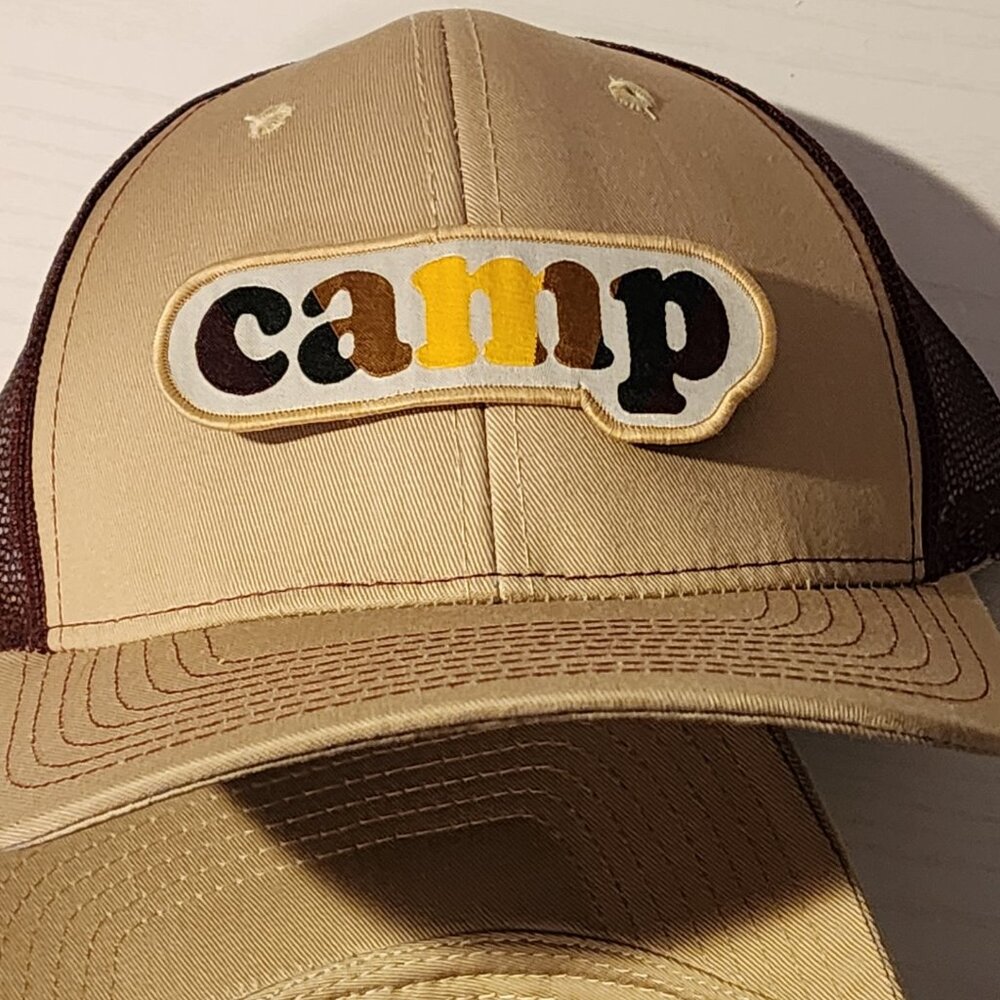 camp (camo) Patched Khaki/Maroon Mesh Snapback Trucker Hat
